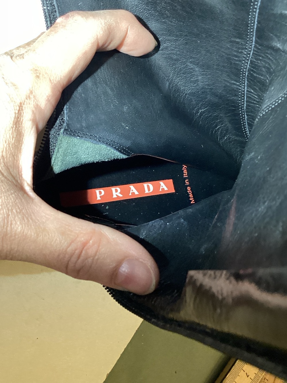 Prada Black Patent Tall Full Back Zip Low Heel Boots Womens Size 39 EU - Picture 11 of 16